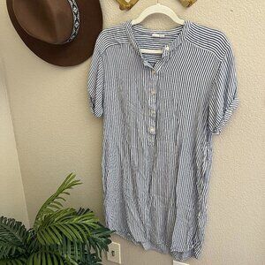 Gap Stripe Blue White Button Front Shirt Dress Lightweight Classic Minimalist